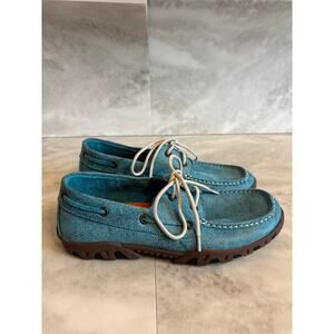 Ferrini Wimen’s Turquoise Leather Lace-Up Loafer Shoes Size 8.5B Comfort Shoes